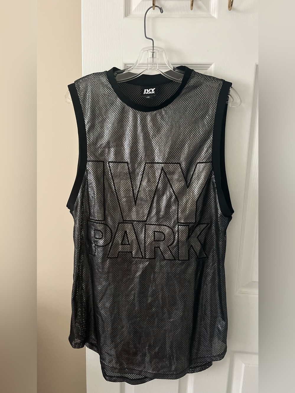 IVY PARK Black Mesh Logo Athletic Tank